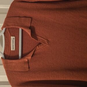 MUTUAL WEAVE MEN'S BROWN HEATHER SHORT SLEEVES COLARED SWEATER TOP SIZE LARGE